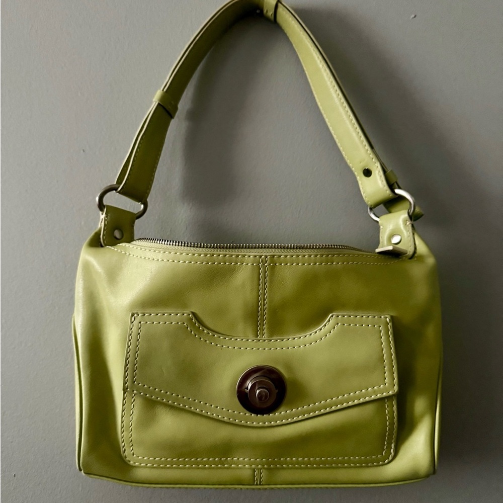 Elegant Lime Green Leather Structured Shoulder Handbag Bag Medium